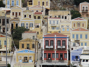 Colorful Traditional Houses on a Hillside in Greece