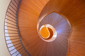 Spiral wooden staircase interior architecture view