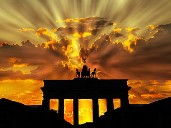 Dramatic Sunset Silhouette of Brandenburg Gate Berlin
