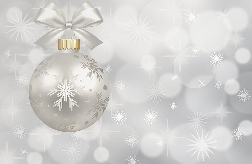 Silver Christmas Ornament with Snowflakes and White Bow