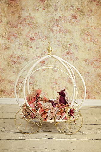 Vintage White Baby Carriage Prop With Floral Filling