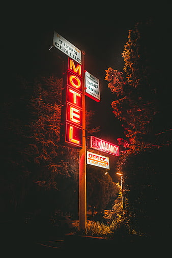 Vintage Neon Motel Sign at Night with No Vacancy