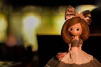 Cute Ceramic Doll Figurine with Bow and Dress