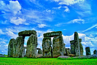 Stonehenge Ancient Monument Under Vibrant Blue Sky