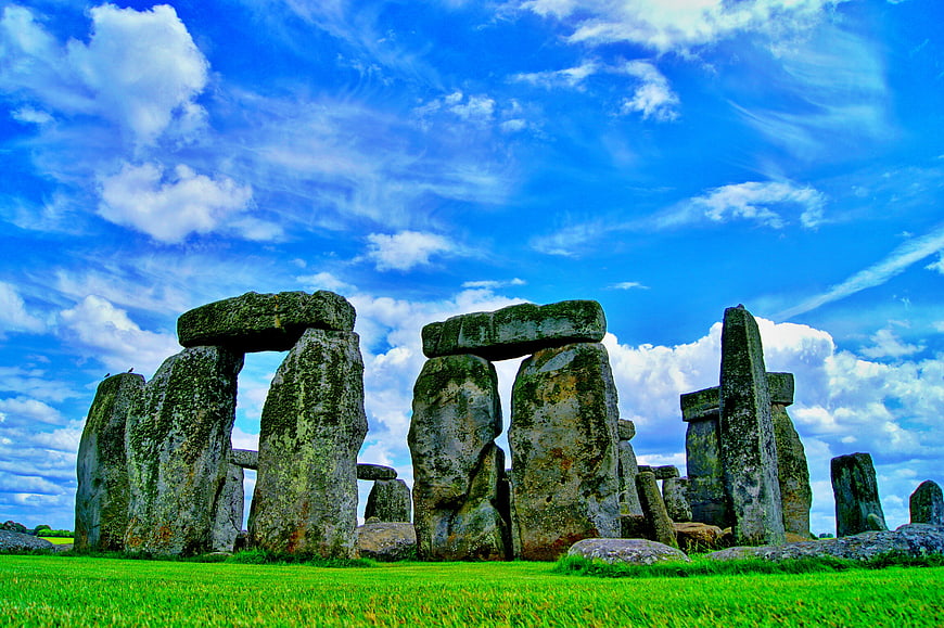 Stonehenge Ancient Monument Under Vibrant Blue Sky
