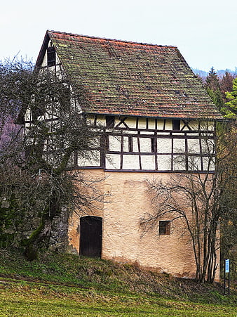 Old Half-Timbered Barn in Franconian Countryside