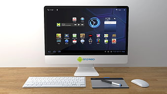 White Android Desktop Computer with Keyboard and Graphics Tablet