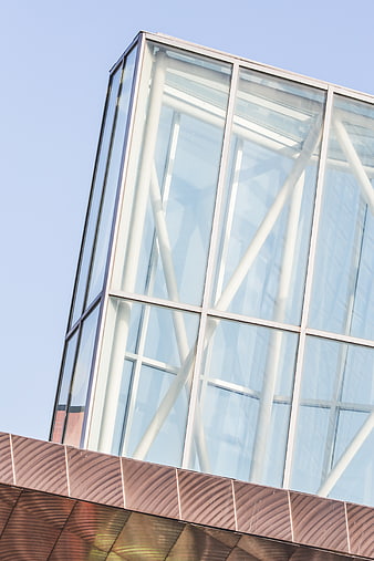 Modern Glass Building Architecture with Copper Facade