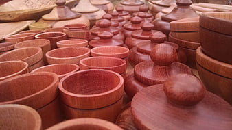 Handcrafted Wooden Bowls and Lidded Containers Display