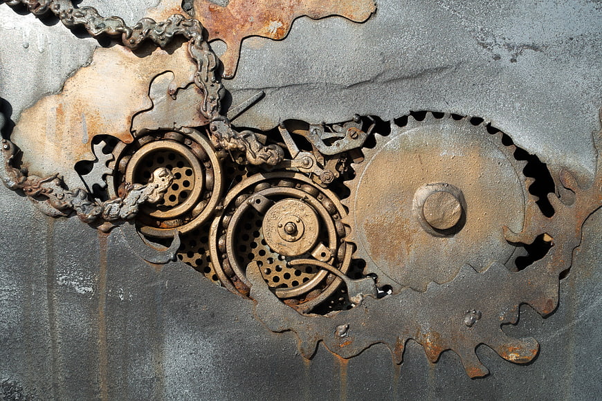 Rusted Metal Gears and Chain Industrial Texture Background