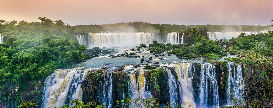 Panoramic View of Iguazu Falls Waterfalls and Rainforest