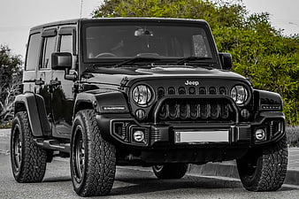 Black Jeep Wrangler SUV Front View