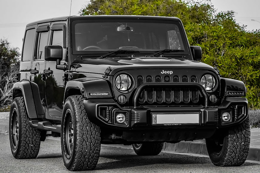 Black Jeep Wrangler SUV Front View