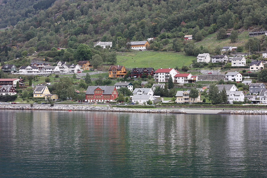 Scenic Norwegian Fjord Village with Colorful Houses
