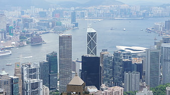 Aerial View of Hong Kong Skyline and Victoria Harbour
