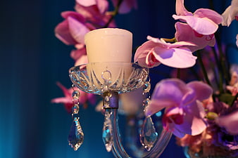 Elegant Crystal Candelabra with Pink Orchids
