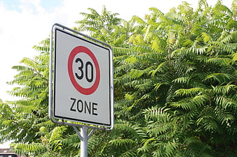 30 Zone Speed Limit Road Sign Against Green Foliage