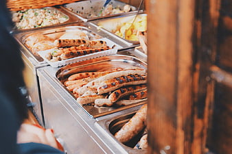 Grilled Sausages at a Catering Buffet
