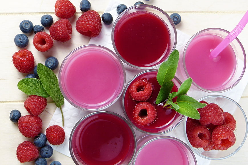 Raspberry and Blueberry Smoothies With Fresh Berries And Sage