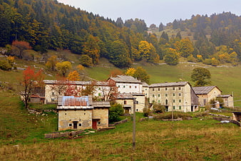 Rustic Italian Mountain Village in Autumn Landscape