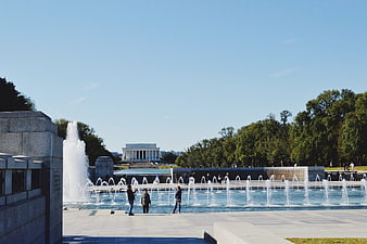 Lincoln Memorial and World War II Memorial Fountains in Washington DC