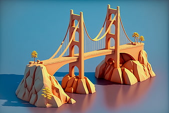 3D Render of Golden Gate Bridge on Stylized Islands