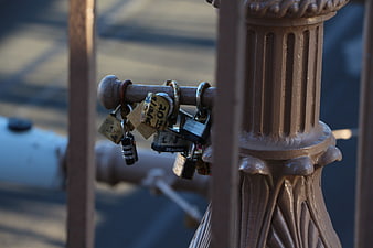 Love locks on ornate metal railing