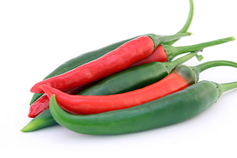 Fresh Red and Green Chili Peppers on White Background