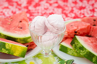 Pink Watermelon Ice Cream with Fresh Fruit Slices