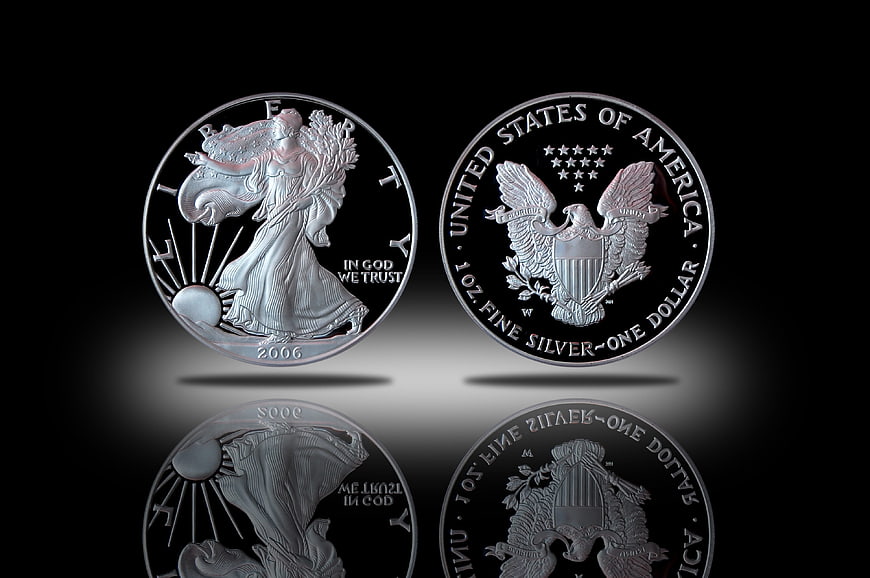 2006 Proof Silver Eagle Coin Front and Back on Black Background