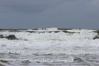 Stormy North Sea waves crashing on Hamilton Beach Denmark