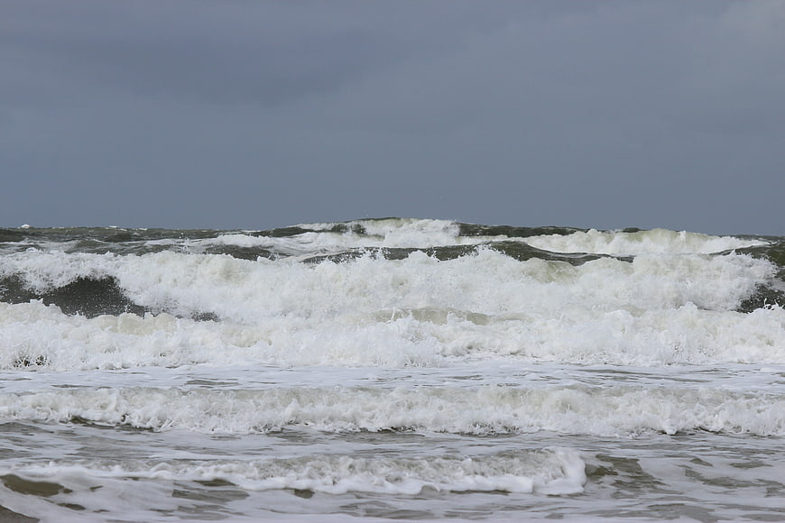 Stormy North Sea waves crashing on Hamilton Beach Denmark
