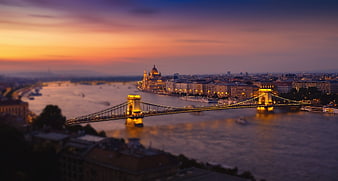 Budapest Cityscape at Dusk with Chain Bridge and Parliament