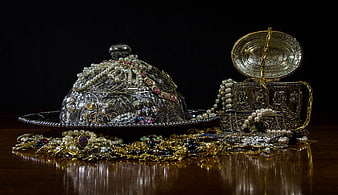 Luxurious antique silver and gold jewelry collection with pearls and gems