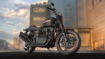 Black Honda Rebel 500 Motorcycle Urban Sunset 3D Render
