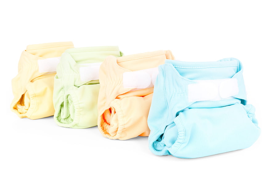Colorful Reusable Cloth Diapers Isolated on White Background