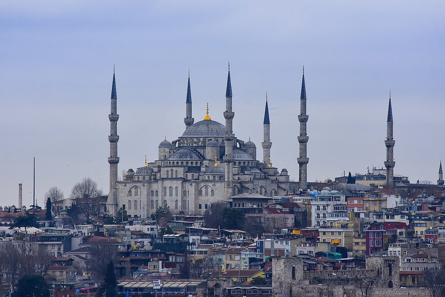 Sultan Ahmed Mosque in Istanbul Turkey with Minarets and Cityscape