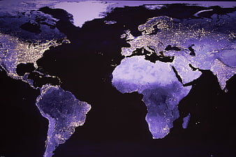 Satellite view of Earth at night with city lights