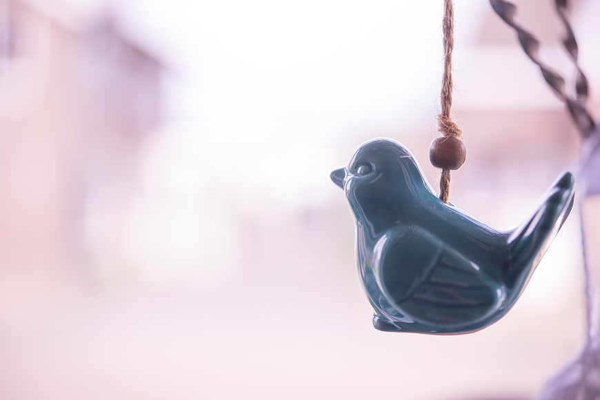 Blue Ceramic Bird Ornament Hanging on String