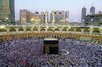 Aerial View of Kaaba and Hajj Pilgrims in Mecca