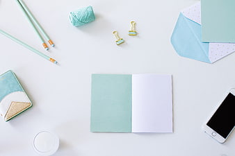 Mint Green Stationery Flat Lay with Notebook and Phone