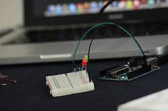 Arduino microcontroller circuit with LEDs on breadboard