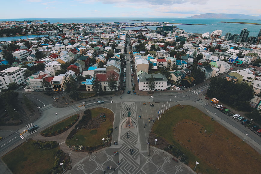 Aerial View of Reykjavik Cityscape and Ocean