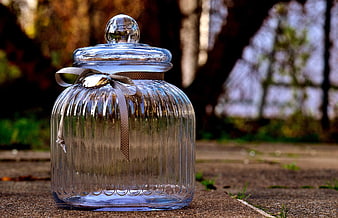 Decorative Glass Candy Jar With Ribbon And Lid