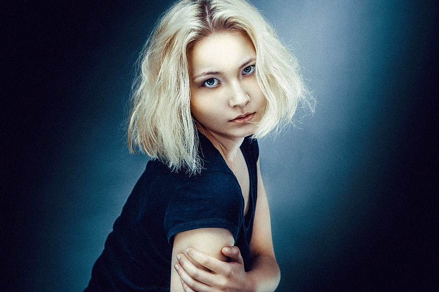Studio Portrait of Young Woman With Blonde Hair