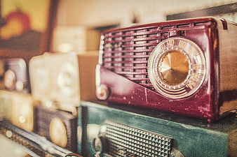 Vintage Retro Radio Collection with Shallow Depth of Field