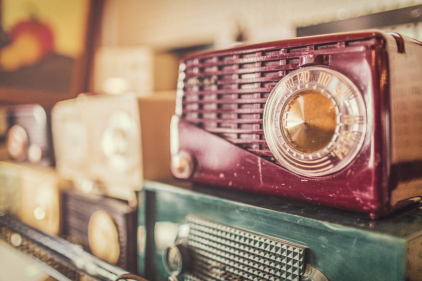 Vintage Retro Radio Collection with Shallow Depth of Field