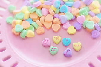 Pastel Conversation Hearts on Pink Plate