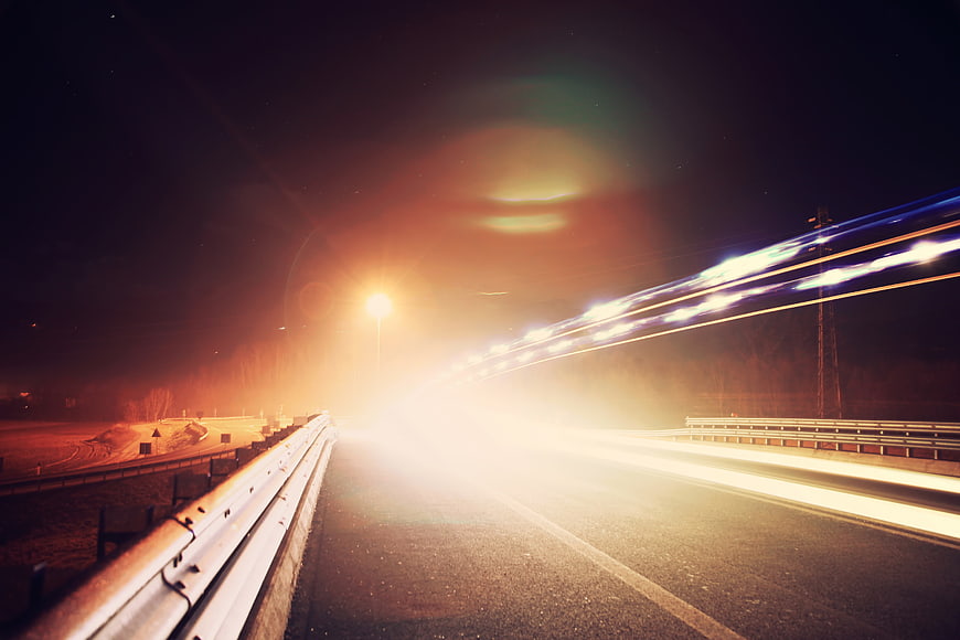Night Highway Long Exposure Light Trails