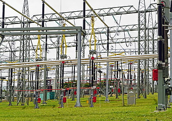 High Voltage Electrical Substation With Metal Structures And Insulators